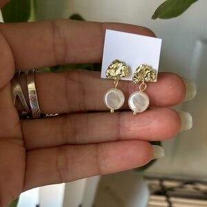 Gold Tone Pearl Drop Earrings - Elegant Women's Jewelry